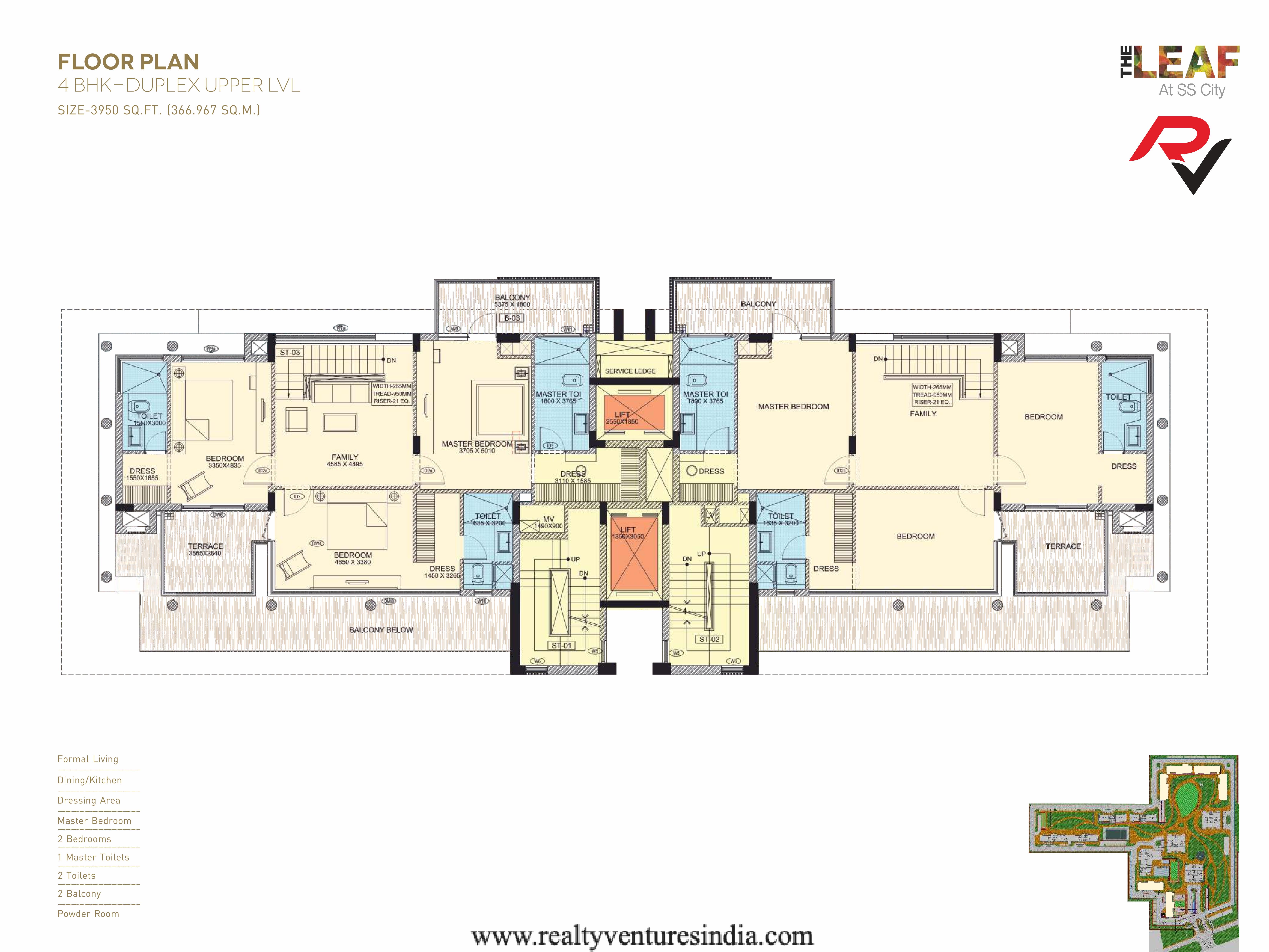 4Bhk + Penthouse Upper Level Plan